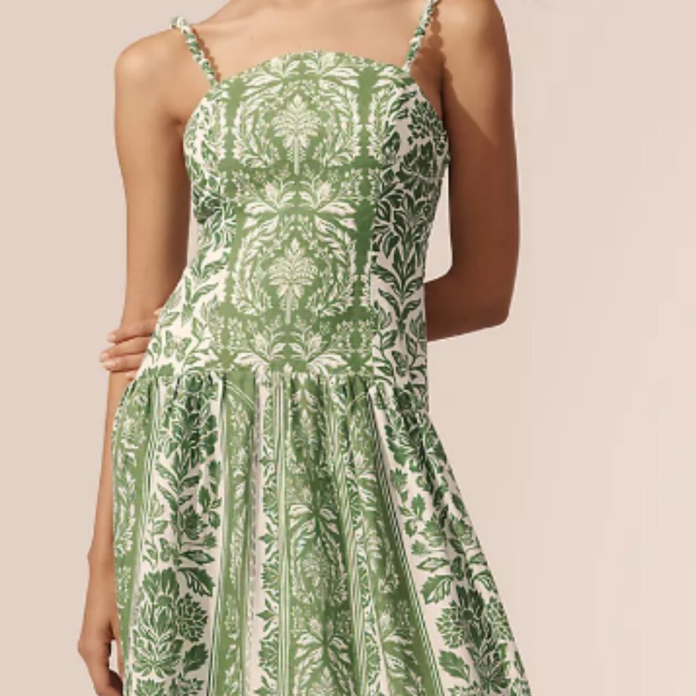 Farm Rio Delicate Tapestry Linen Drop-Waist Midi Dress brand new never worn